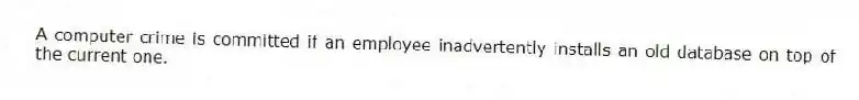 A computer crime is committed if an employee inadvertently installs an old database on top of the current one.