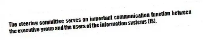 The steering committee serves an important communication function between the executive group and the users of the information systems (IS).