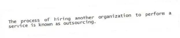 The process of hiring another organization to perform a service is known as outsourcing.