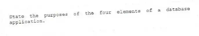 State the purposes of the four elements of a database application.