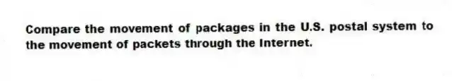 Compare the movement of packages in the U.S. postal system to the movement of packets through the Internet.