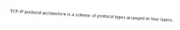 TCP/IP protocol architecture is a scheme of protocol types arranged in four layers.