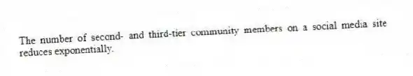 The number of second- and third-tier community members on a social media site reduces exponentially.
