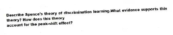 Describe Spence's theory of discrimination learning.What evidence supports this theory? How does this theory
account for the peak-shift effect?