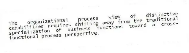 The organizational process view of distinctive capabilities requires shifting away from the traditional specialization of business functions toward a cross-functional process perspective.