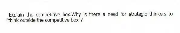  Explain the competitive box.Why is there a need for strategic thinkers to "think outside the competitive box"? 