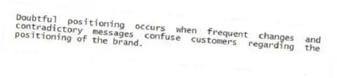 Doubtful positioning occurs when frequent changes and contradictory messages confuse customers regarding the positioning of the brand.