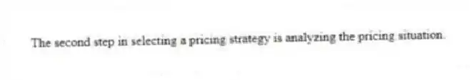The second step in selecting a pricing strategy is analyzing the pricing situation.