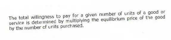 The total willingness to pay for a given number of units of a good or service is determined by multiplying the equilibrium price of the good by the number of units purchased.
