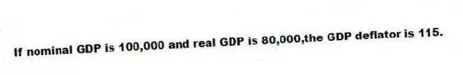 If nominal GDP is 100,000 and real GDP is 80,000,the GDP deflator is 115.