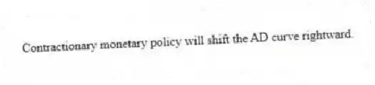 Contractionary monetary policy will shift the AD curve rightward.