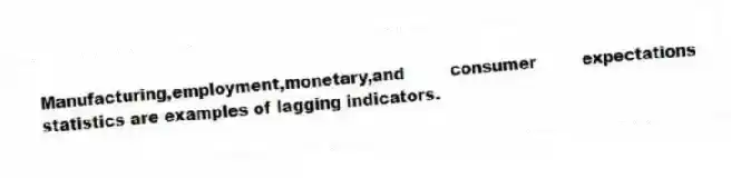 Manufacturing,employment,monetary,and consumer expectations statistics are examples of lagging indicators.