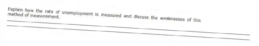 Explain how the rate of unemployment is measured and discuss the weaknesses of this method of measurement.
_____________________________________________________________________________________________
_____________________________________________________________________________________________