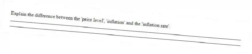 Explain the difference between the 'price level', 'inflation' and the 'inflation rate'.
_____________________________________________________________________________________________
_____________________________________________________________________________________________