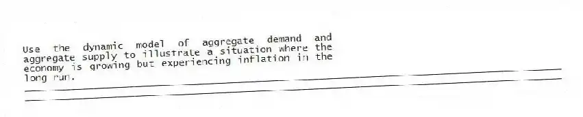 Use the dynamic model of aggregate demand and aggregate supply to illustrate a situation where the economy is growing but experiencing inflation in the long run.
_____________________________________________________________________________________________
_____________________________________________________________________________________________