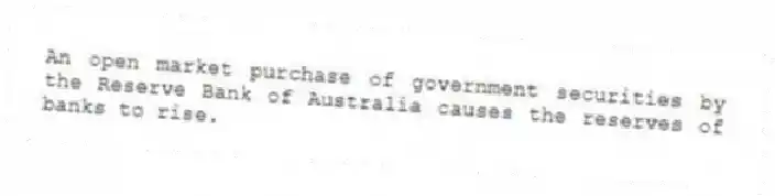 An open market purchase of government securities by the Reserve Bank of Australia causes the reserves of banks to rise.