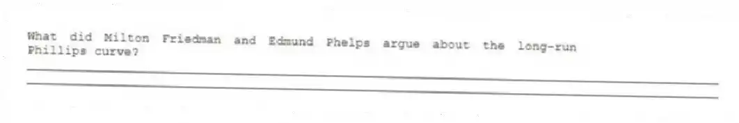 What did Milton Friedman and Edmund Phelps argue about the long-run Phillips curve?
_____________________________________________________________________________________________
_____________________________________________________________________________________________