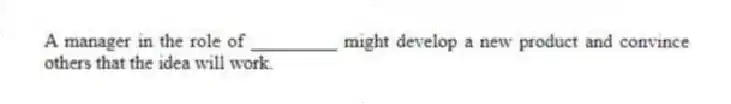 A manager in the role of _________ might develop a new product and convince others that the idea will work.
