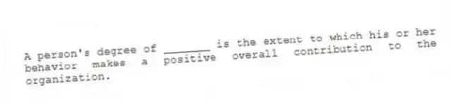 A person's degree of _______ is the extent to which his or her behavior makes a positive overall contribution to the organization.