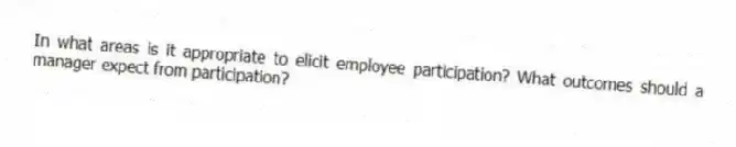 In what areas is it appropriate to elicit employee participation? What outcomes should a manager expect from participation?