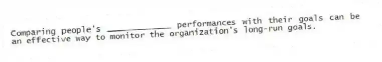 Comparing people's _____________ performances with their goals can be an effective way to monitor the organization's long-run goals.