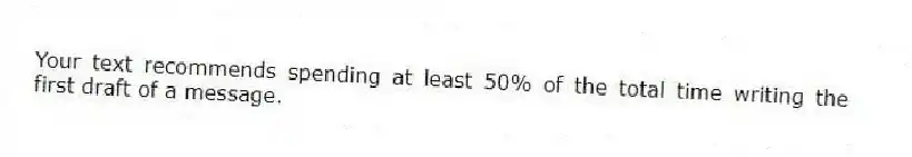 Your text recommends spending at least 50% of the total time writing the first draft of a message.