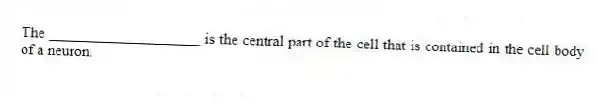 The ____________________ is the central part of the cell that is contained in the cell body of a neuron.