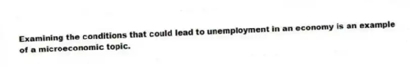 Examining the conditions that could lead to unemployment in an economy is an example of a microeconomic topic.