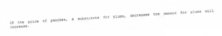 If the price of peaches, a substitute for plums, decreases the demand for plums will increase.