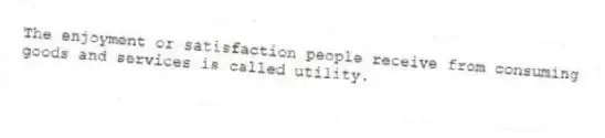 The enjoyment or satisfaction people receive from consuming goods and services is called utility.
