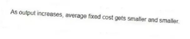 As output increases, average fixed cost gets smaller and smaller.