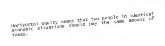 Horizontal equity means that two people in identical economic situations should pay the same amount of taxes.