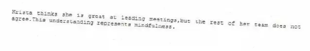 Krista thinks she is great at leading meetings,but the rest of her team does not agree.This understanding represents mindfulness.