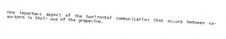 One important aspect of the horizontal communication that occurs between co-workers is their use of the grapevine.