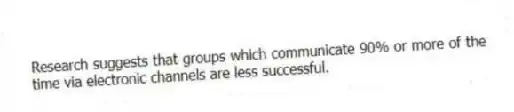 Research suggests that groups which communicate 90% or more of the time via electronic channels are less successful.