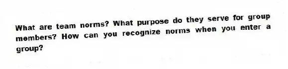 What are team norms? What purpose do they serve for group members? How can you recognize norms when you enter a group?
