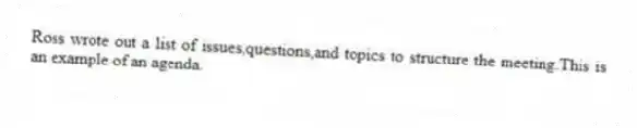 Ross wrote out a list of issues,questions,and topics to structure the meeting.This is an example of an agenda.