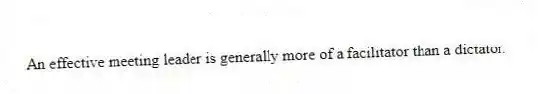 An effective meeting leader is generally more of a facilitator than a dictator.