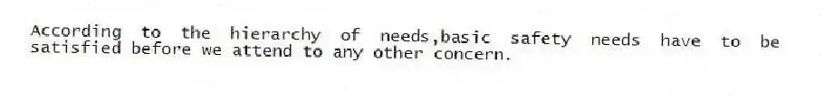 According to the hierarchy of needs,basic safety needs have to be satisfied before we attend to any other concern.