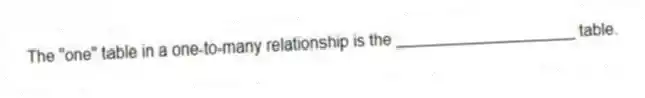 The "one" table in a one-to-many relationship is the ____________________ table.
