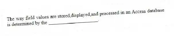The way field values are stored,displayed,and processed in an Access database is determined by the ____________________.