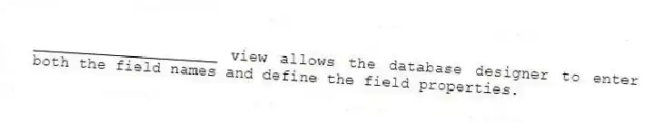 ____________________ view allows the database designer to enter both the field names and define the field properties.