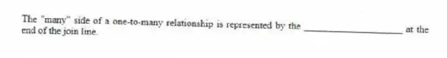 The "many" side of a one-to-many relationship is represented by the ____________________ at the end of the join line.
