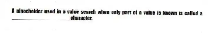 A placeholder used in a value search when only part of a value is known is called a ____________________ character.