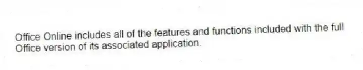 Office Online includes all of the features and functions included with the full Office version of its associated application.