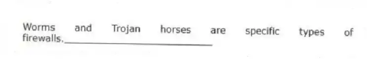 Worms and Trojan horses are specific types of firewalls._________________________