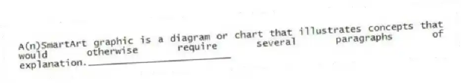 A(n)SmartArt graphic is a diagram or chart that illustrates concepts that would otherwise require several paragraphs of explanation._________________________