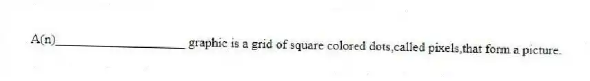 A(n)____________________ graphic is a grid of square colored dots,called pixels,that form a picture.