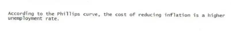According to the Phillips curve, the cost of reducing inflation is a higher unemployment rate.