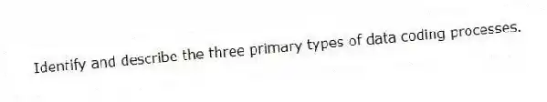 Identify and describe the three primary types of data coding processes.